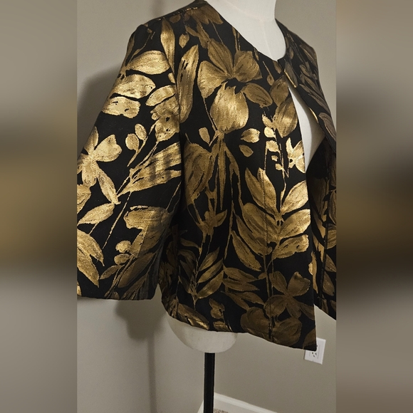 NWT Bryn Walker Calla 3/4 Sleeve Open Front Jacket- Gold Floral: Size- Small - Picture 1 of 16